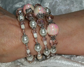 Pretty in Pink crystal wrap memory wire bracelet.