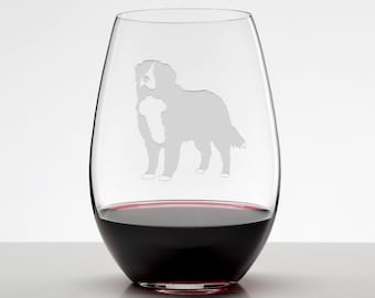 Bernese Mountain Dog, Bernese Mountain Dog Glass, Berner, Etched Stemless Wineglass