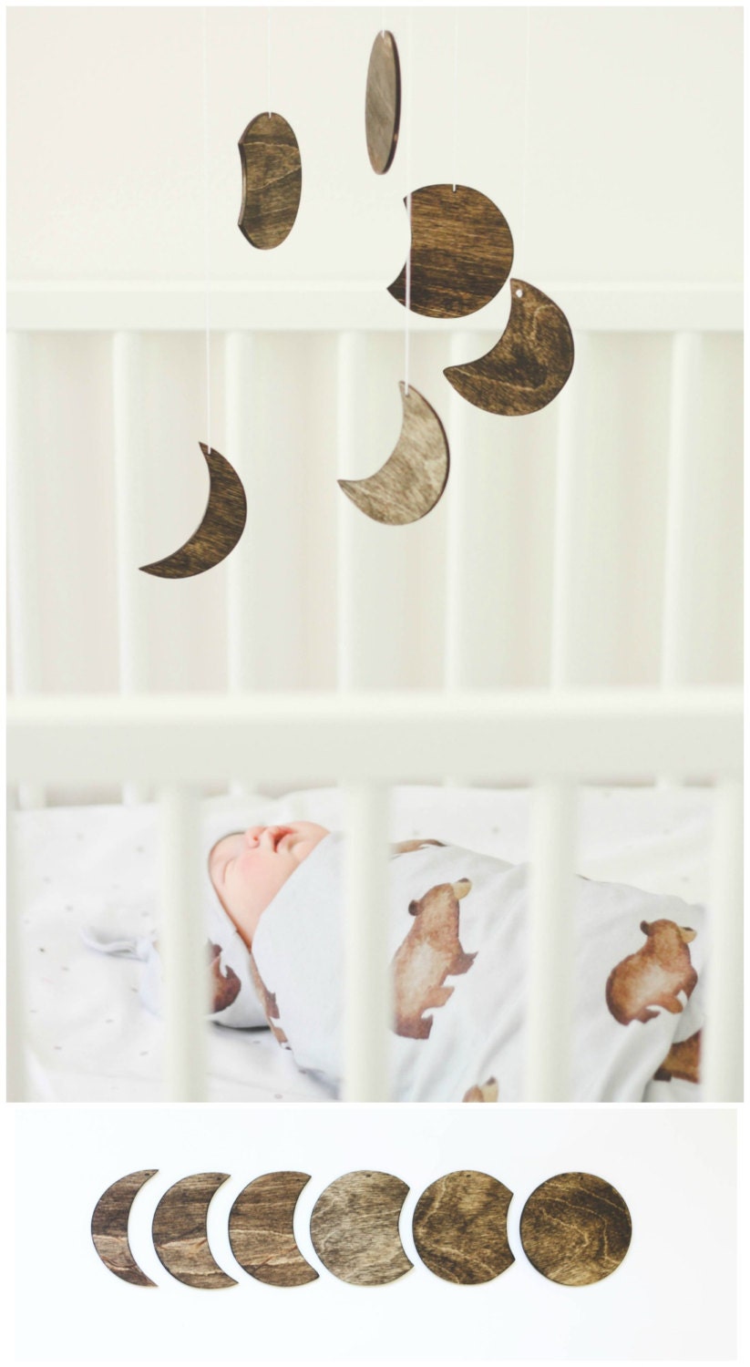 Moon Phase Wood Mobile Geometric Baby Boy Girl Nursery Decor