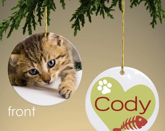 Personalized Cat Photo with Fishbone Ornament