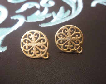 2 pc. Vermeil, 18k gold over 925 sterling silver filigree post earrings, MATTE vermeil post earrings, gold filigree post earrings