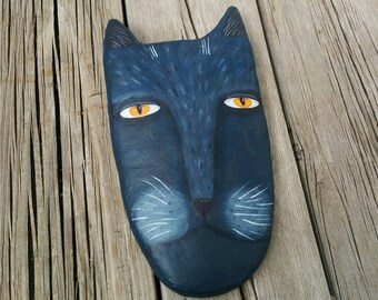 Black Cat Art, Wall Hanging, Cat Folk Art, Outsider Art, Whimsical Art, Cat Decor, Wall Sculpture, Quirky Portrait, Naive Art, Wall Art