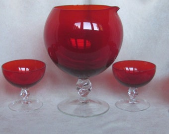 Ruby Red Glass Cocktail Set for Six