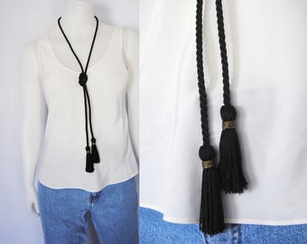 90s tassel wrap necklace, vintage choker necklace -- wrap around, cord necklace, long tassel, tassel choker, lariat, 1990s 90s necklace