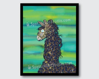Blue Llama illustration, digital download, wall art decor