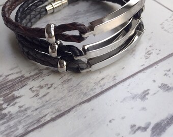 Men's ID Bracelet - Men's Leather Bracelet - Gift for Him