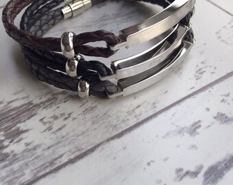 Men's Leather Bracelet Men's Copper and Brass