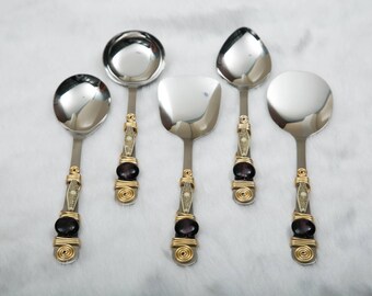 5 Piece Mini Hostess Serving Set,Purple,Ivory,Beaded,Kitchen,Serving,Utensils,Dining,Holiday Gift,Dinner,Party,Christmas,Gift,Hostess gift