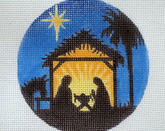 Needlepoint Canvas Handpainted 4" Nativity Scene on 18ct.