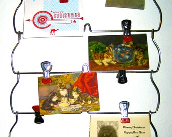 Vintage metal hanger with red cap multi clips for display art photos organizer Christmas cards