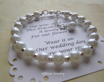 Pearl Flower Girl Bracelet, Pearl Bracelet, Flower Girl Gift, Communion Bracelet, Girls Pearl Bracelet, Flower Girl Jewelry, Bridesmaid Gift