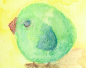 Original ACEO Watercolor Painting: Little Green Bird