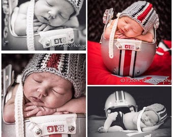 Ohio State baby football helmet, crocheted OSU baby helmet, newborn photo prop, Ohio State photo prop, Buckeye baby football helmet