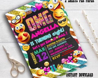 Instant Download- Emoji Invitation, Emoji Party, Emoji Birthday Invitation, Girl Emoji Invitation, editable pdf invite, Smile Invitation OMG