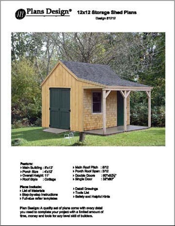 12' x 12' cottage / cabin shed with porch plans