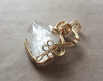 Natural Apophyllite Pyramid Crystal 14K Gold Filled Wire Wrapped Pendant, Apophyllite Jewelry