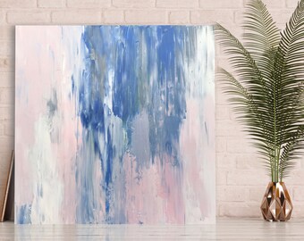 Abstract painting, original art, blue, pink, white, grey, textured painting, acrylic on canvas, original wall art, abstract art. 61cm square