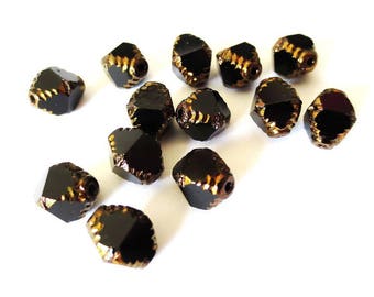 4 pearls 10x8mm diamonds antique Gold/Opaque black Czech glass Polished