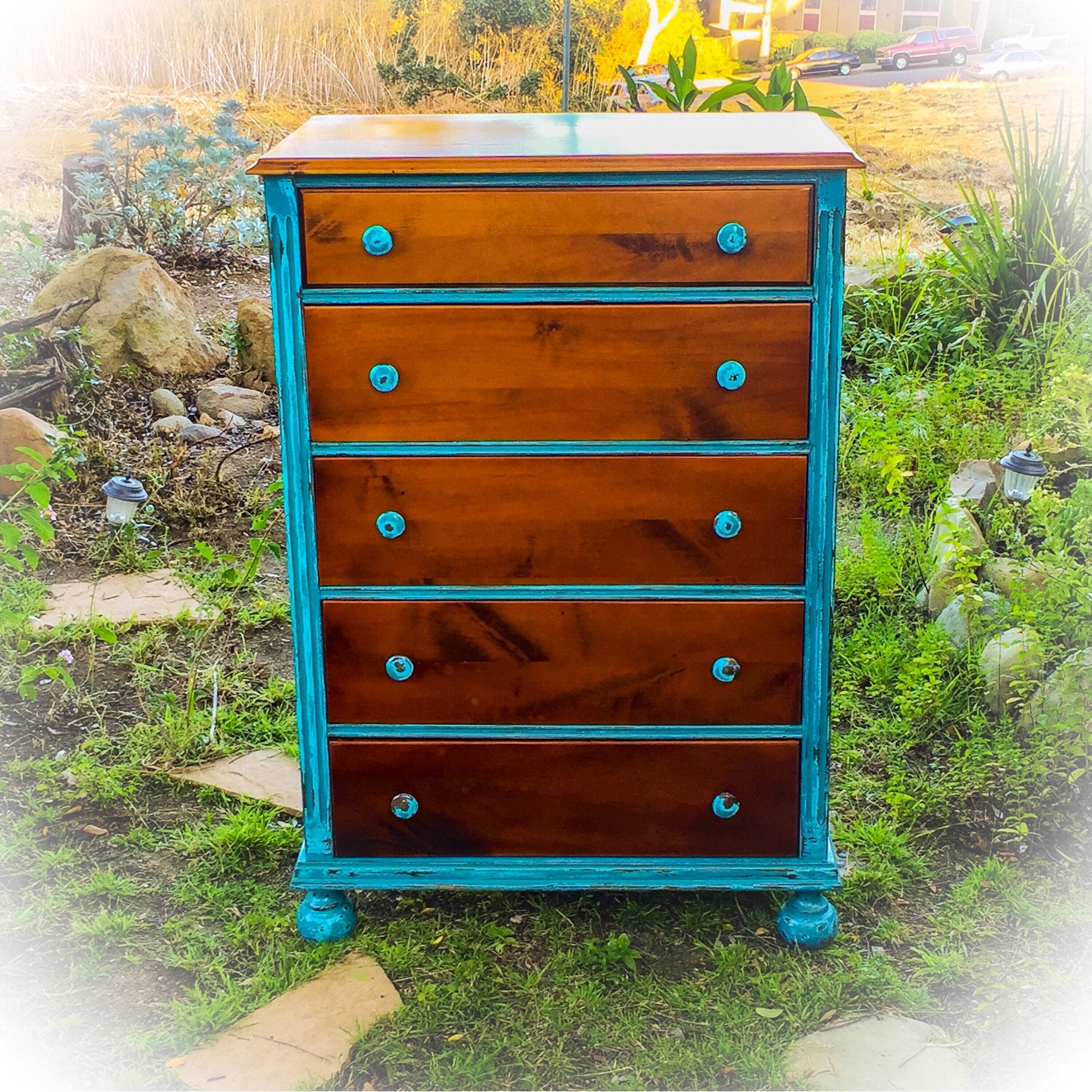 Farmhouse Dresser distressed blue dresser tall shabby chic