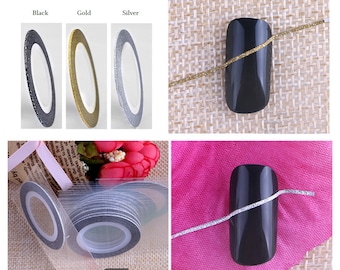 10pcs - New Candy/Matte Glitter/Shell/Fluorescent/Metal/Laser Color Gold/Silver/Black Nail Art 1mm Line Sticker Striping Roll Tape Decor