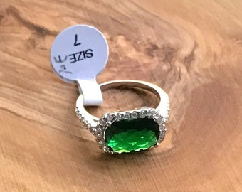 Emerald Cut Green Emerald 925 Sterling Silver Ring