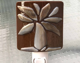 Brown Night Light, Raised Tree Design, Art Glass
