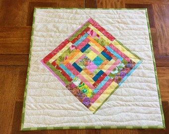 Modern Quilted Table Topper, Improv Table Topper, Fabric Table Runner, Bright Table Topper, Quiltsy Handmade
