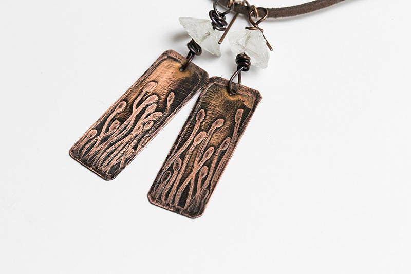 Copper earrings Organic jewelry Earthy earrings Floral Nature