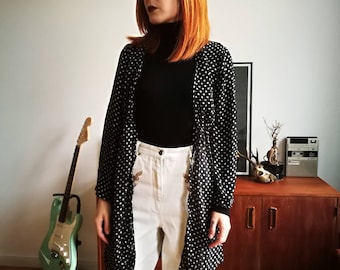 Vintage marine blue and white polka dot light jacket/blouse with elasticated waist