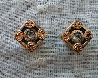 Victorian Cuff Buttons Shirt Studs Gold and Paste Diminutive Set of Two