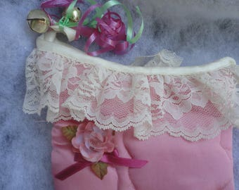 Vintage Pink Satin Quilted Christmas Stocking, Rennoc Pink Satin Stocking, Christmas Stocking, Rennoc, Pink Rose Satin Quilted Stocking
