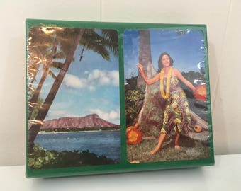 Vintage Hawaii Souvenir Playing Cards 1940s NOS Plastic Coated Double Playing Card Deck Ephemera