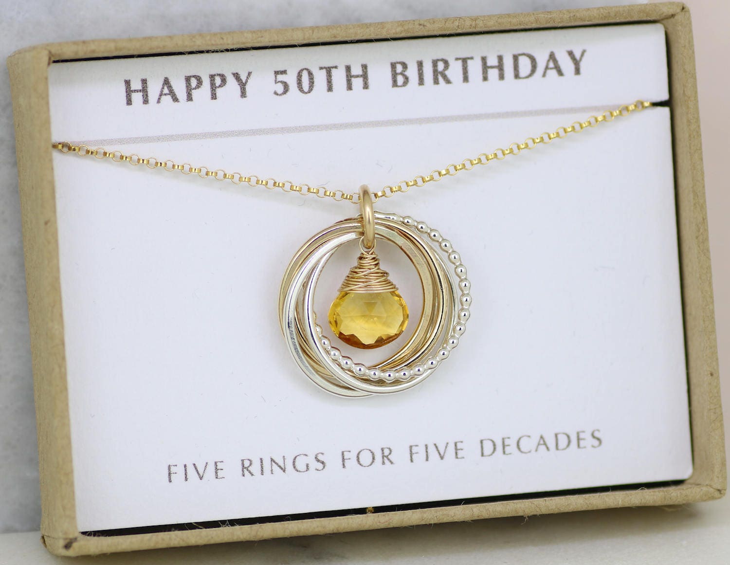 50th birthday gift idea November birthstone necklace citrine