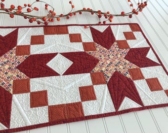 Quilted Fall Table Runner Autumn Table Decor Heavily Quilted Rust, Orange