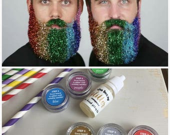 Rainbow Glitter Beard Kit Beard GlitterBeard. 6 Colour Set