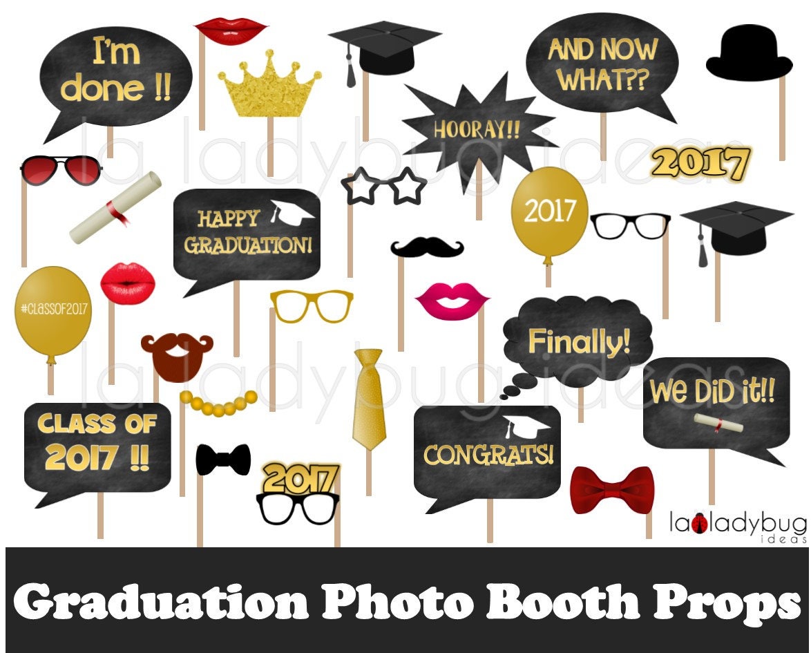 Download Graduation photo booth props. Printable. DIY 2017 Grad selfie