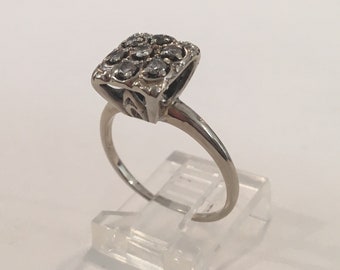 Antique Vintage 10K White Gold Diamond Filigree Engagement Ring