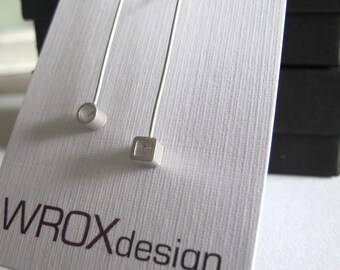 Geometric Earrings, Silver Mismatch Earrings, Long Sterling Silver Drop Earrings, Delicate Earrings, Thin Earrings, Lightweight Earrings