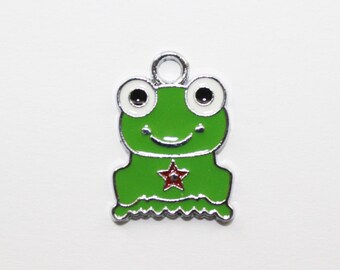 Frog Charm, Green Frog Charm, Enamel Frog, Bracelet Charms 21x14mm - 6ct - #433