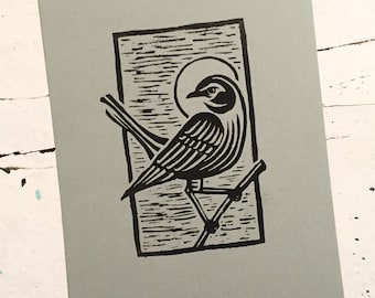Mockingbird, 5" x 7", 1 Color Relief Print, linocut.