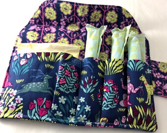 Privacy Pouch Blue Tampon Case Sanitary Pad Case Pad Pouch Tampon Bag Tampon Holder Tampon Wallet - Amy Butler Forest Friends in Midnight
