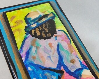 BIG SALE Vintage Abstract Art Brooch Portrait Pinks, Blues, Greens. Gilt. Aqua.