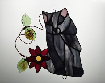 Cat with Flower Wind Chime in Stained Glass