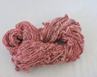 Handspun Art Yarn With Knots Saori Kid Mohair Merino Dusty Rose Knots 18-15