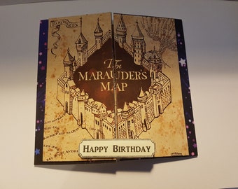Handmade Harry Potter Inspired The Marauders Map Birthday Card - Hogwarts