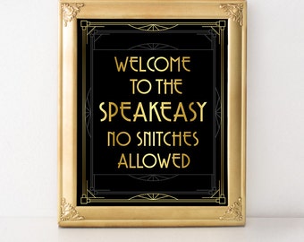 Speakeasy Sign for Bar, Printable Sign, Digital Download, Great Gatsby, Bar Sign, Roaring 20s, Art Deco Wedding, Wedding Decor, Funny Sign