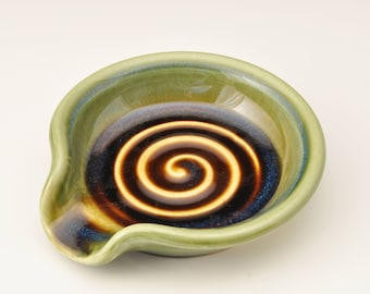 Spoon Rest, Spoon Holder, Ceramic, Green and Amber