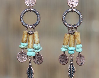 Boho Earrings Bohemian Earrings Turquoise Copper Earrings Boho Jewelry Bohemian Jewelry Chandelier Earrings Ethnic Gypsy Gift For Women