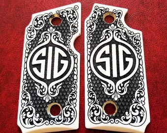 Custom 3D engraved imitation ivory grips Marines fit Sig Sauer