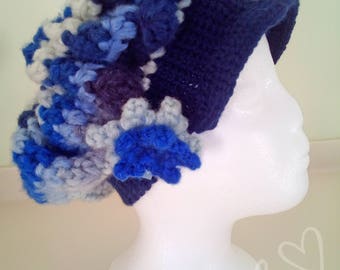 Womens crochet hat, Brimmed hat, Blue, Winter Hat